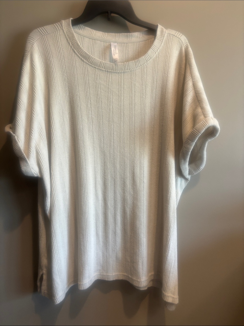 Casual Ribbed Short Sleeve Top - Cream